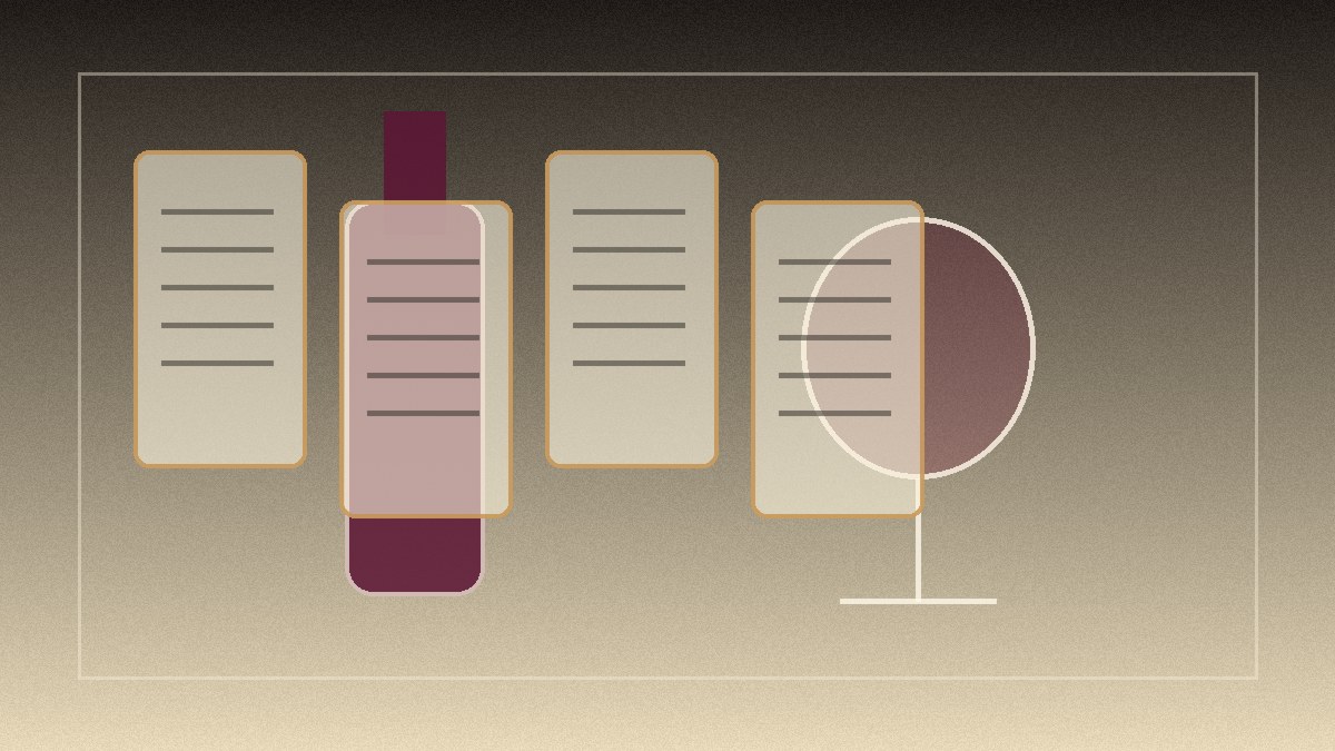 Layered archival cards and wine glass