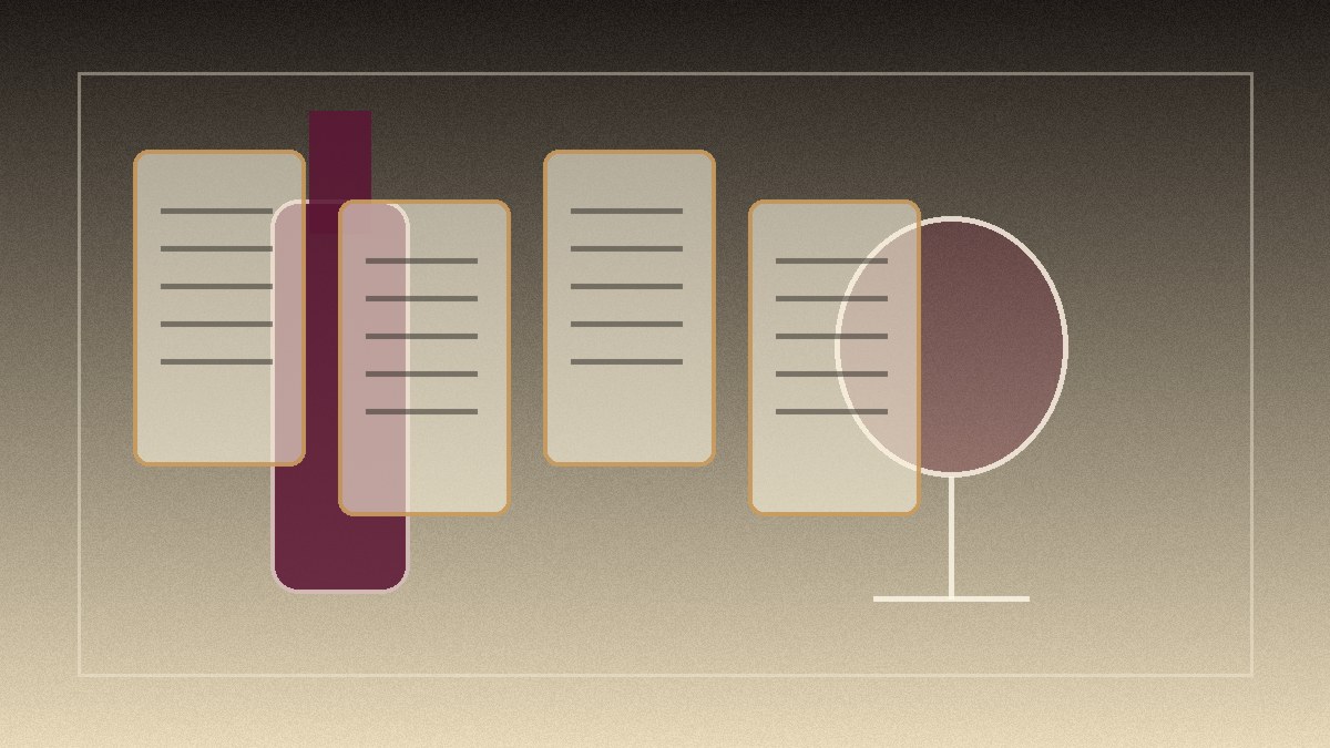 Wine list, bottle and glass editorial composition